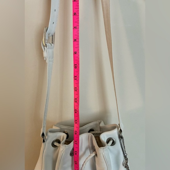 Vintage Fossil White Leather Bucket Purse w/Braided Drawstring & Silver Accents - Picture 11 of 16